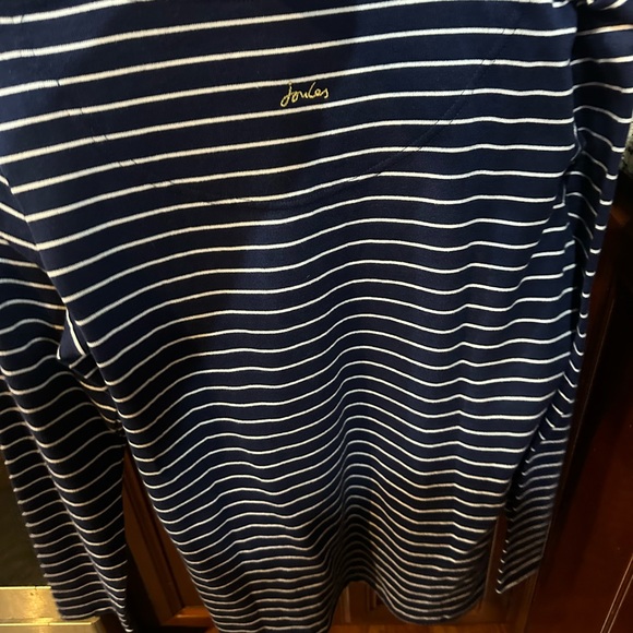 This is a Joules Navy Boatneck Stripe Top: Harbour Luxe Tree - Picture 3 of 5